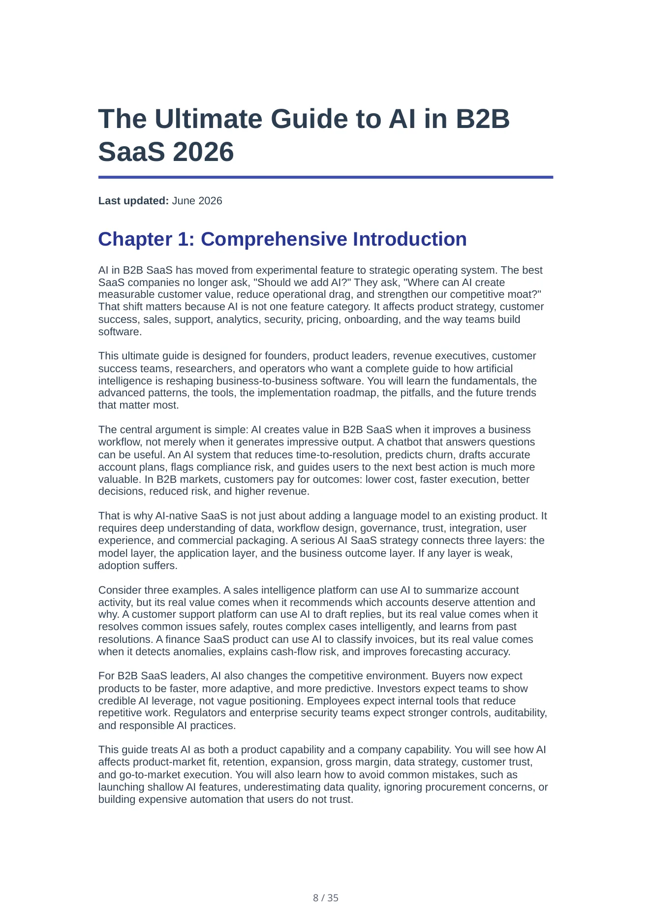 Downloaded Quill PDF interior from a 35-page AI in B2B SaaS article